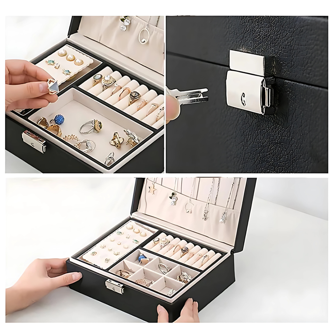 Elegant Jewelry Box with Lock Organizer Waterproof Storage Case