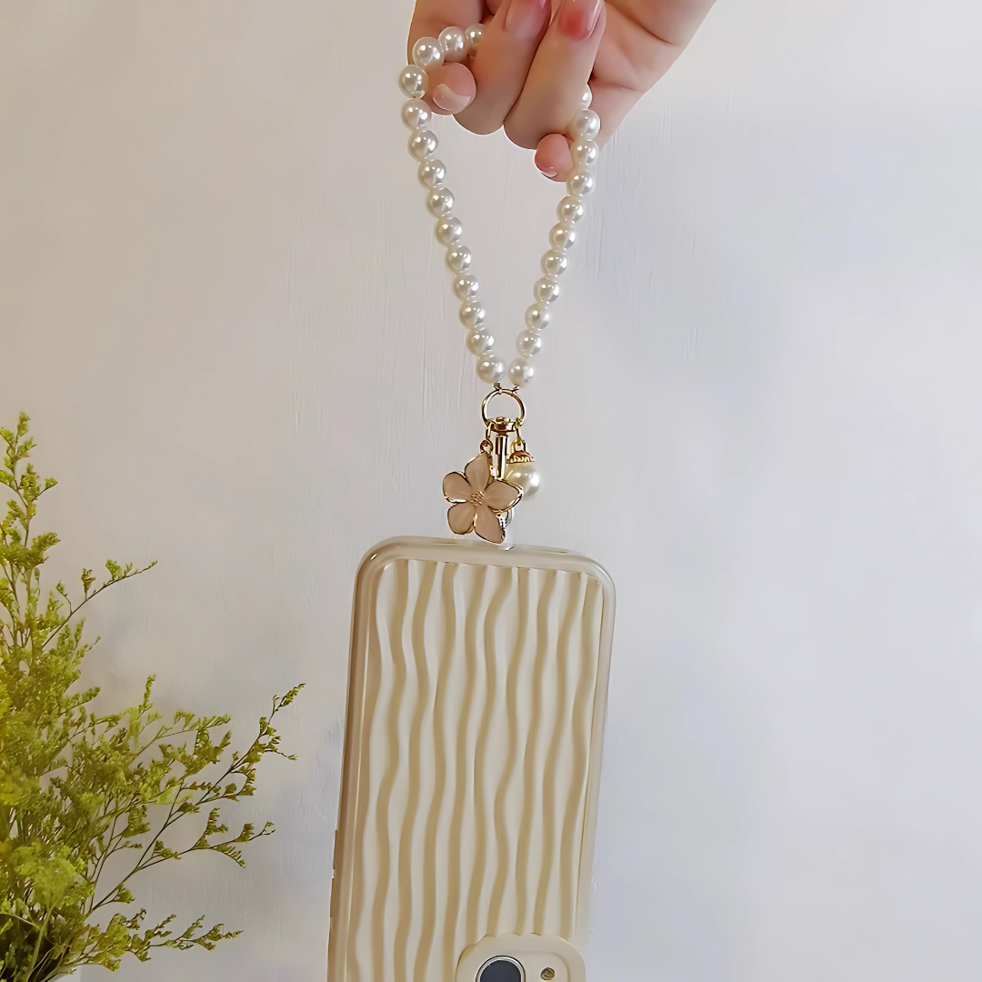 Elegant Flower Heart Bracelet Keychain Faux Pearl Chain Handbag Pendant Gift