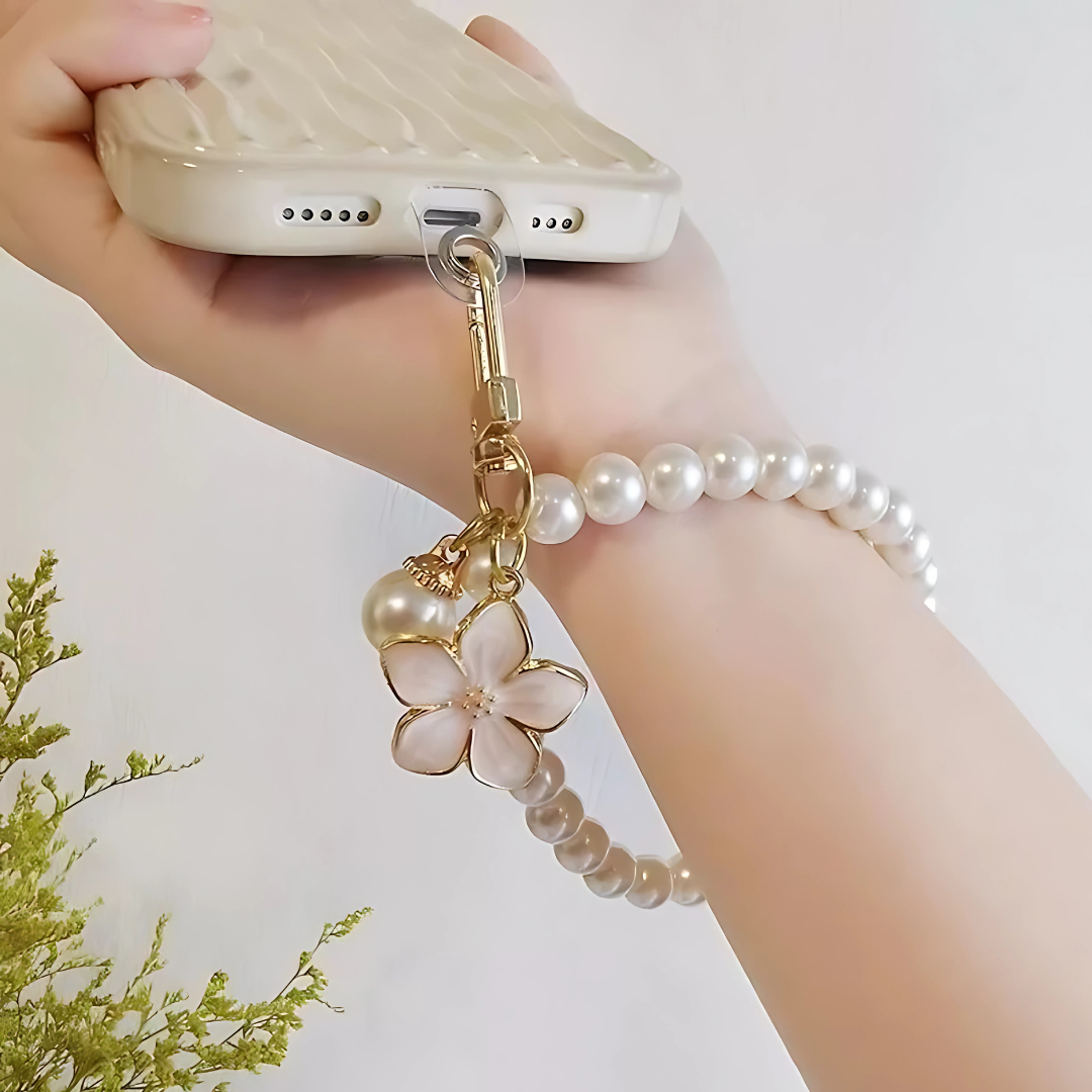 Elegant Flower Heart Bracelet Keychain Faux Pearl Chain Handbag Pendant Gift