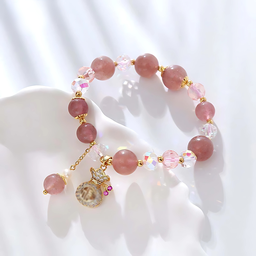 Crystal FU Money Bag Pendant Lucky Charm Beaded Bracelet for Women