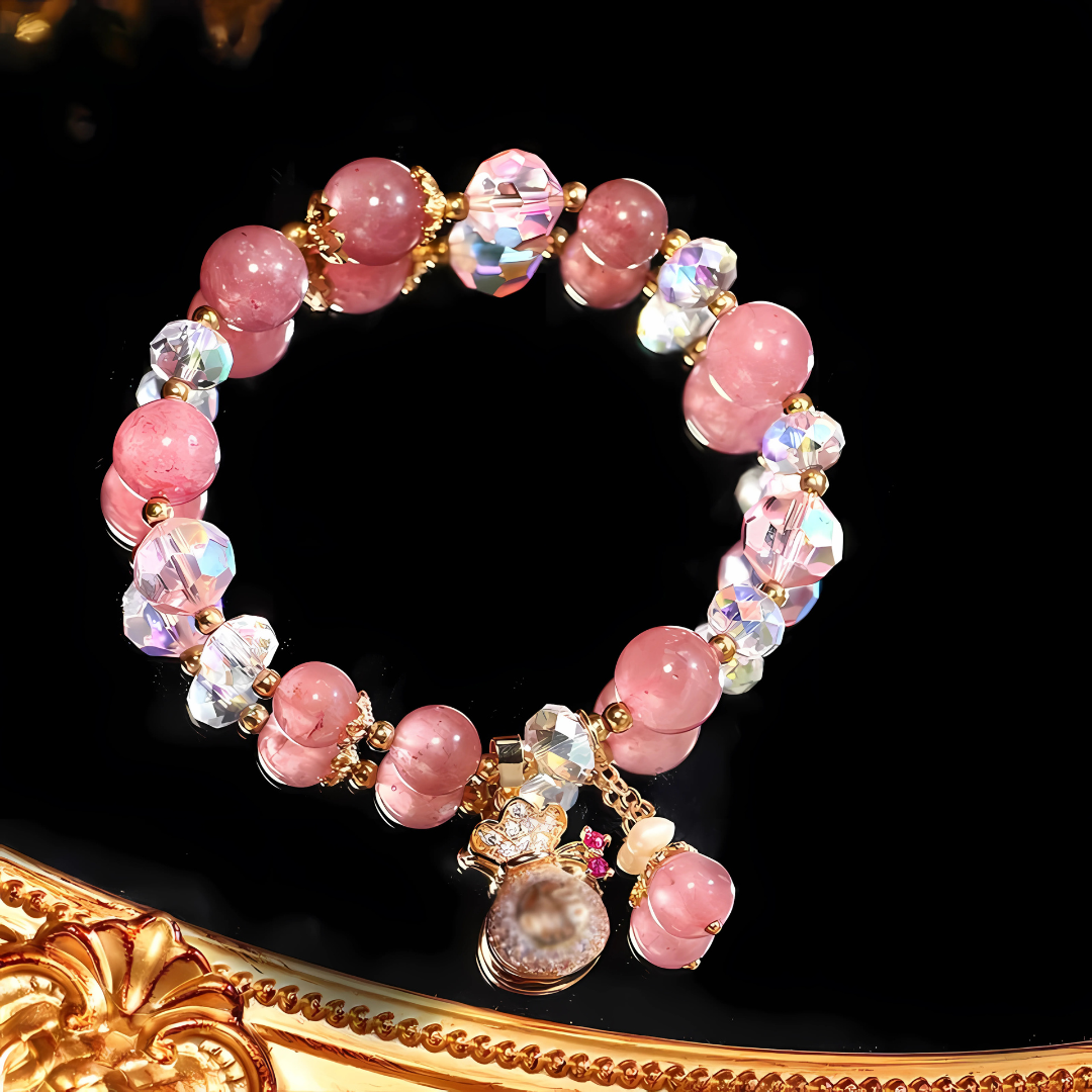 Crystal FU Money Bag Pendant Lucky Charm Beaded Bracelet for Women