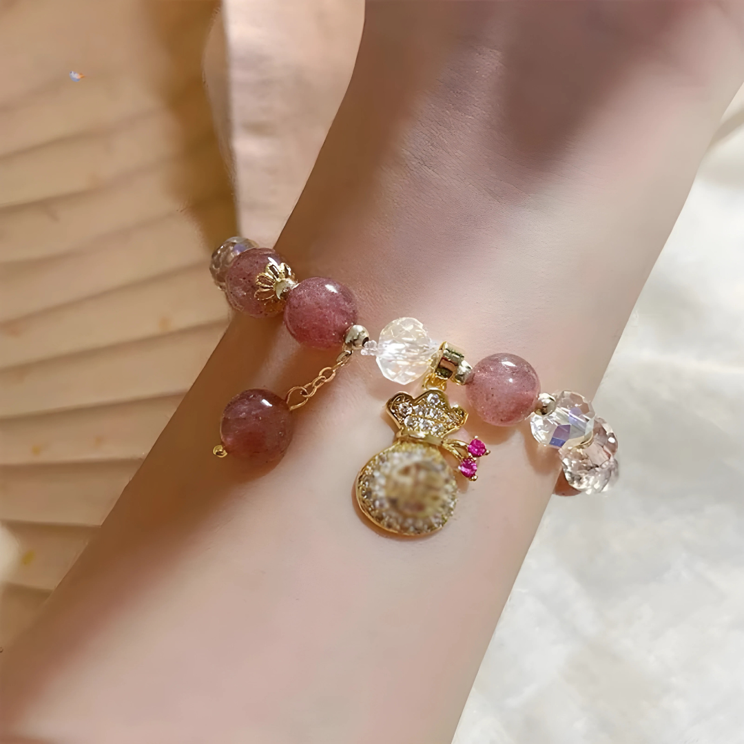 Crystal FU Money Bag Pendant Lucky Charm Beaded Bracelet for Women