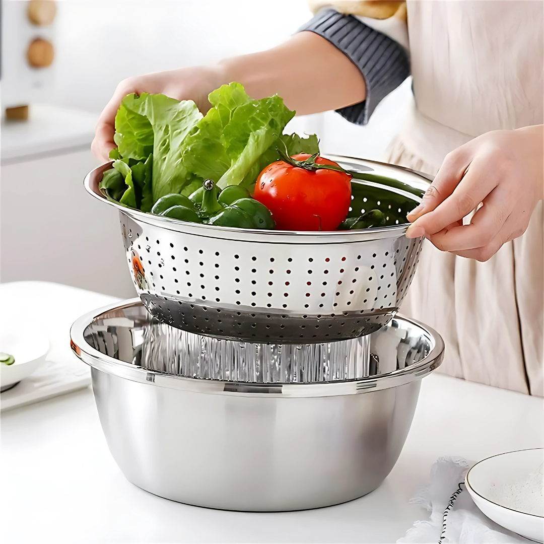 3-in-1 Stainless Steel Grater, Basin and Slicer