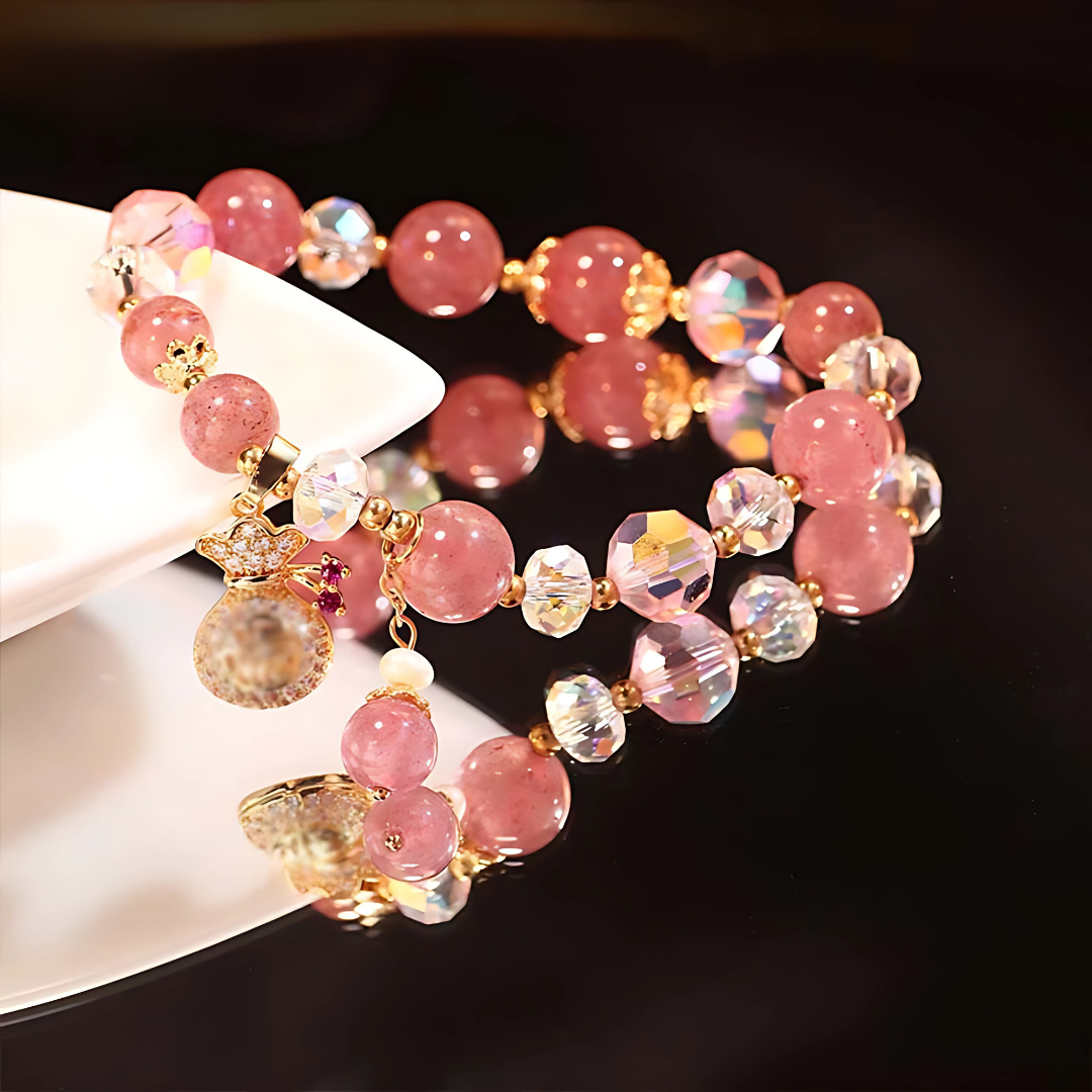 Crystal FU Money Bag Pendant Lucky Charm Beaded Bracelet for Women