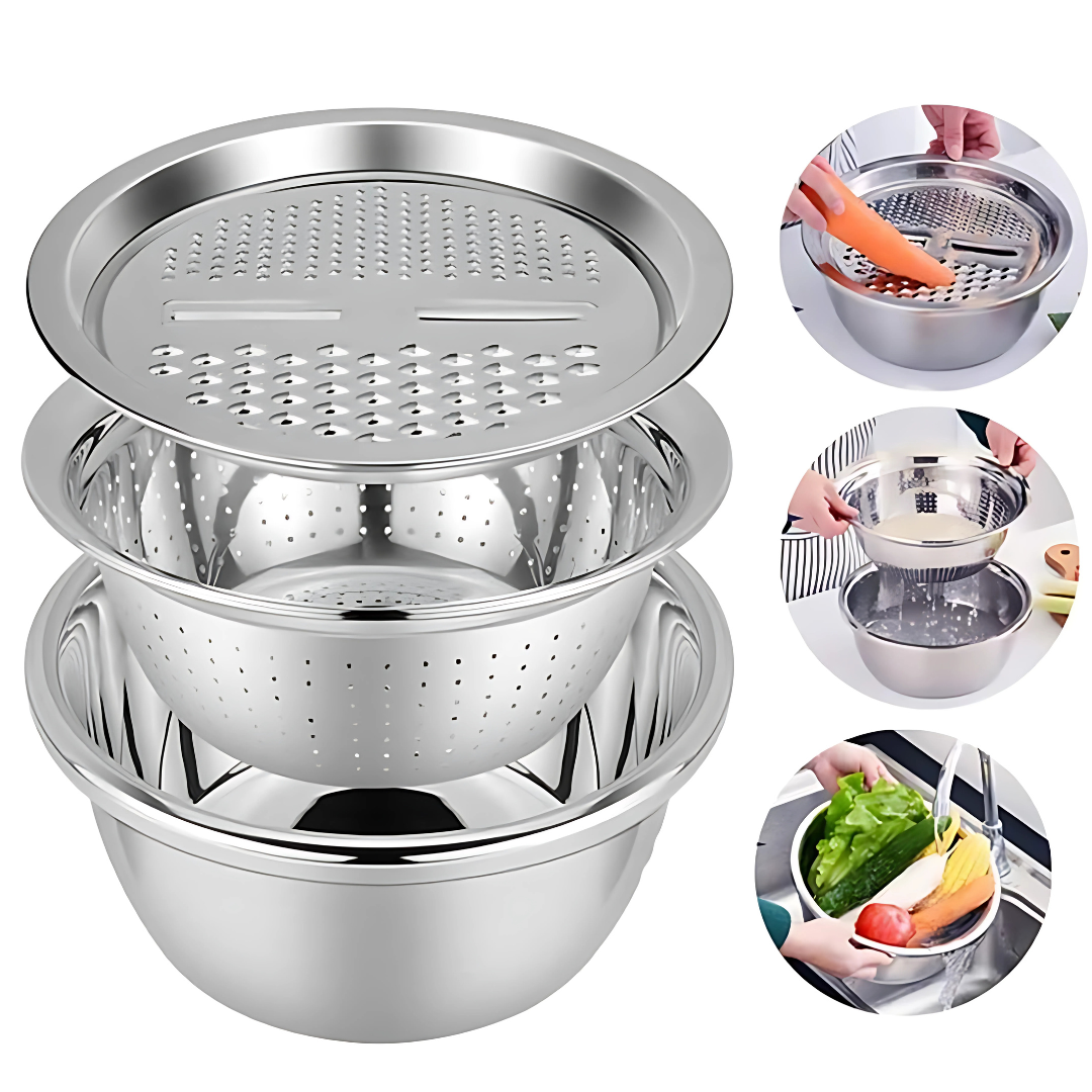 3-in-1 Stainless Steel Grater, Basin and Slicer
