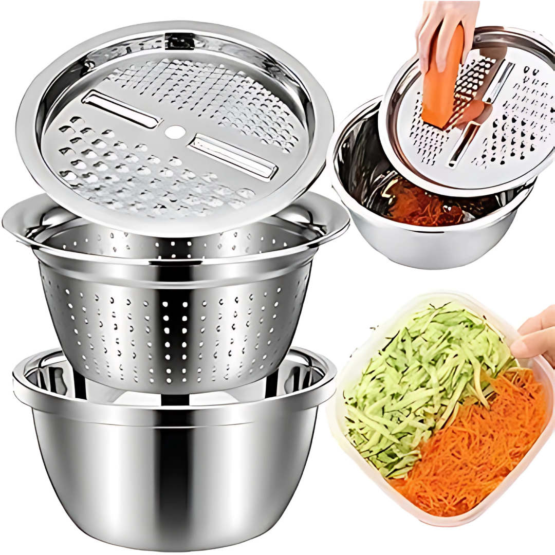 3-in-1 Stainless Steel Grater, Basin and Slicer