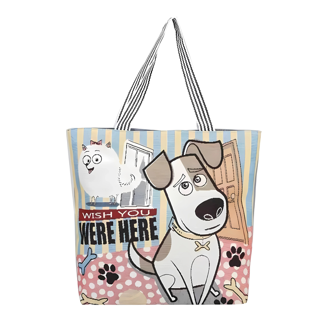 Charming Printed Canvas Tote Bag with Zipper Closure