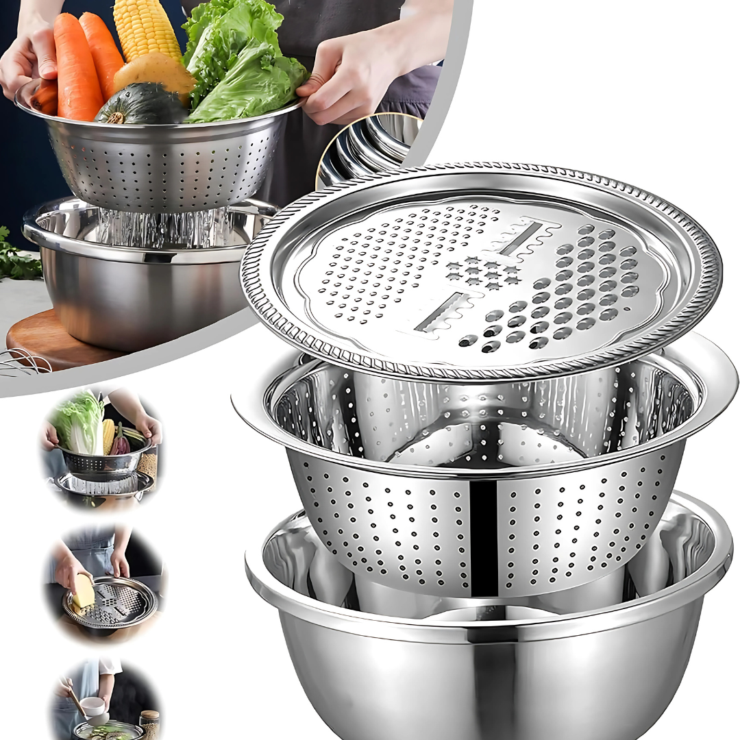 3-in-1 Stainless Steel Grater, Basin and Slicer