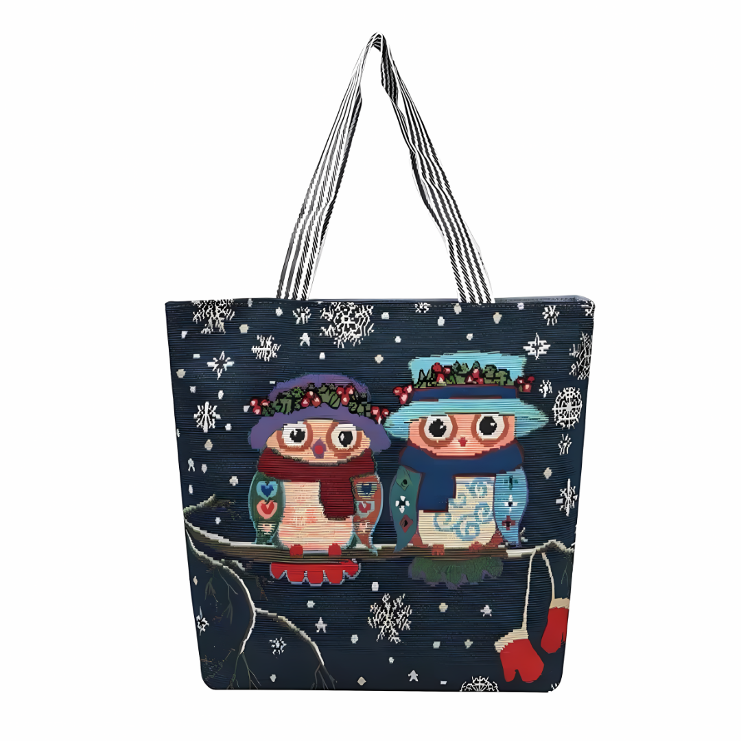 Charming Printed Canvas Tote Bag with Zipper Closure
