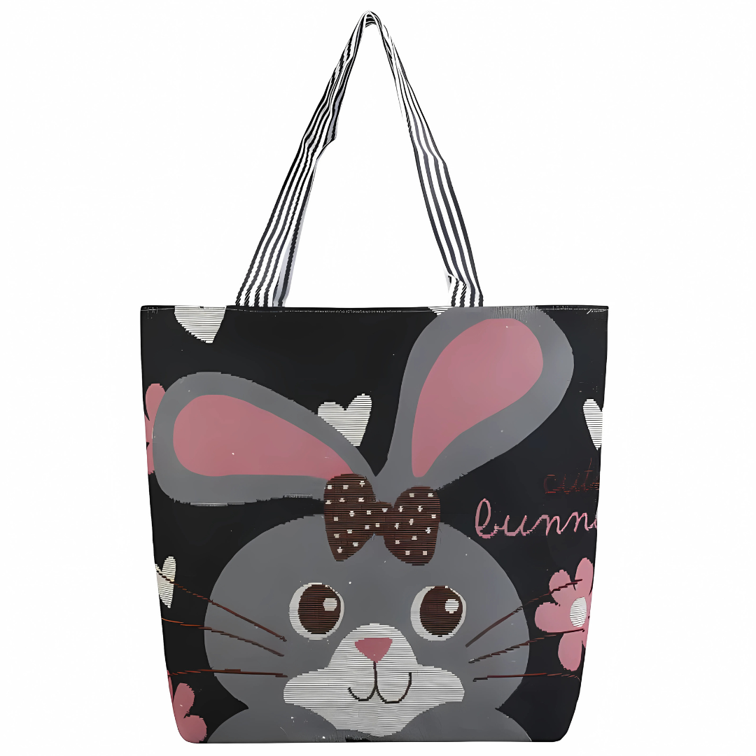 Charming Printed Canvas Tote Bag with Zipper Closure