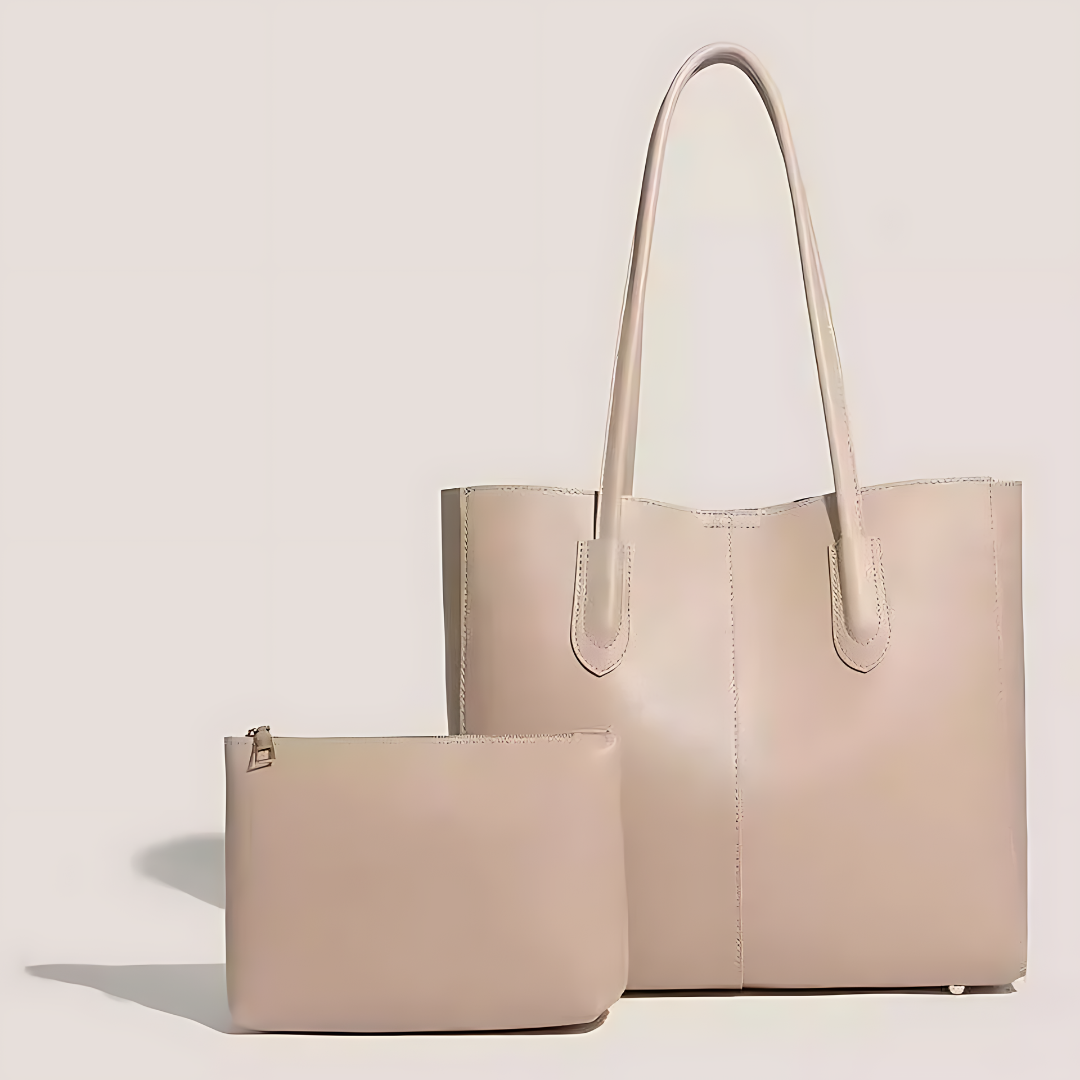 Korean Women’s Large Capacity Minimalist Leather Shoulder Tote Bag with Free Pouch