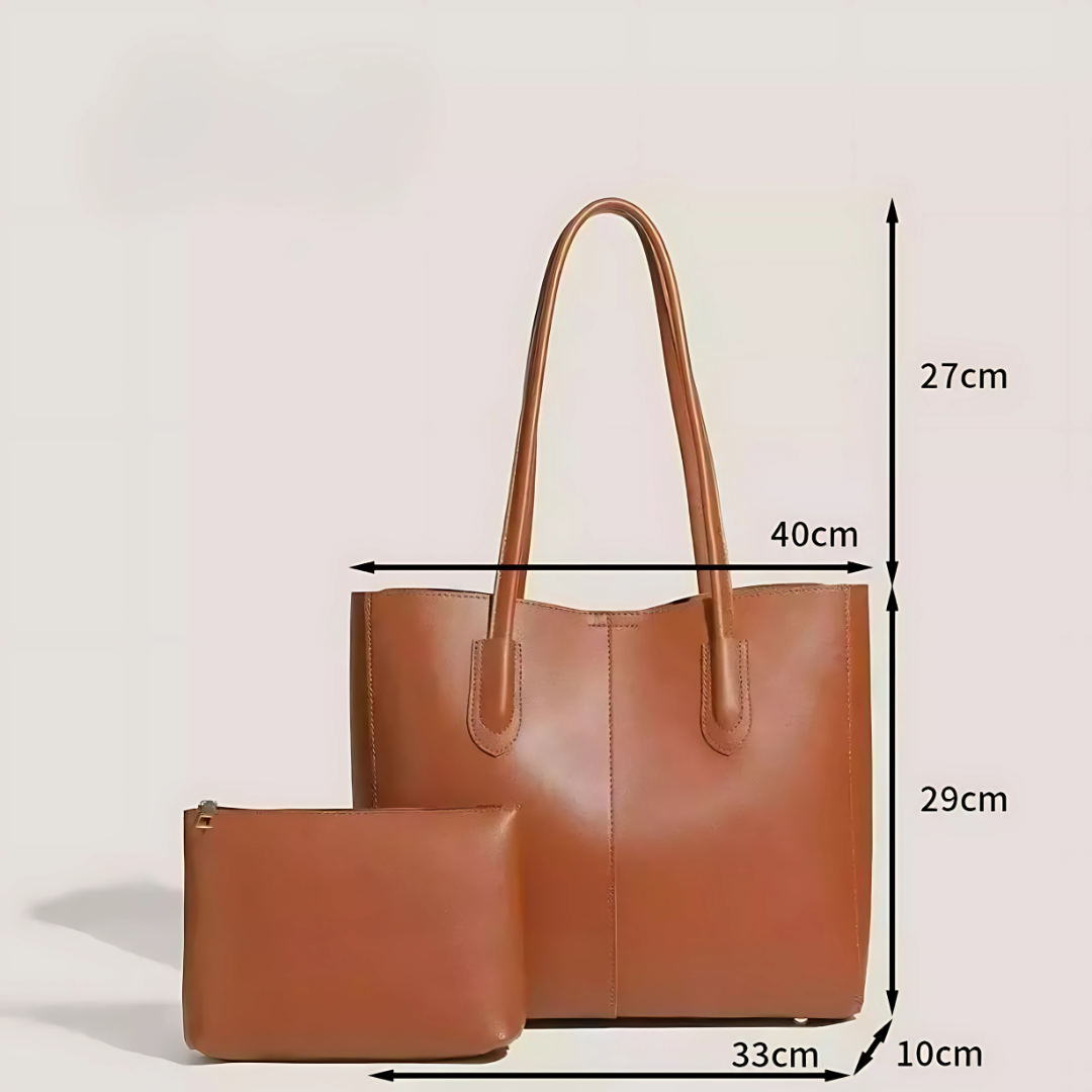Korean Women’s Large Capacity Minimalist Leather Shoulder Tote Bag with Free Pouch