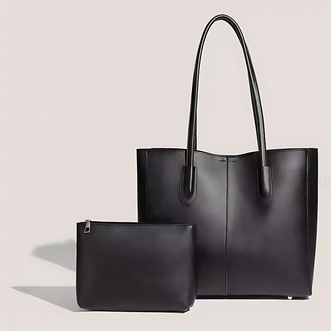 Korean Women’s Large Capacity Minimalist Leather Shoulder Tote Bag with Free Pouch