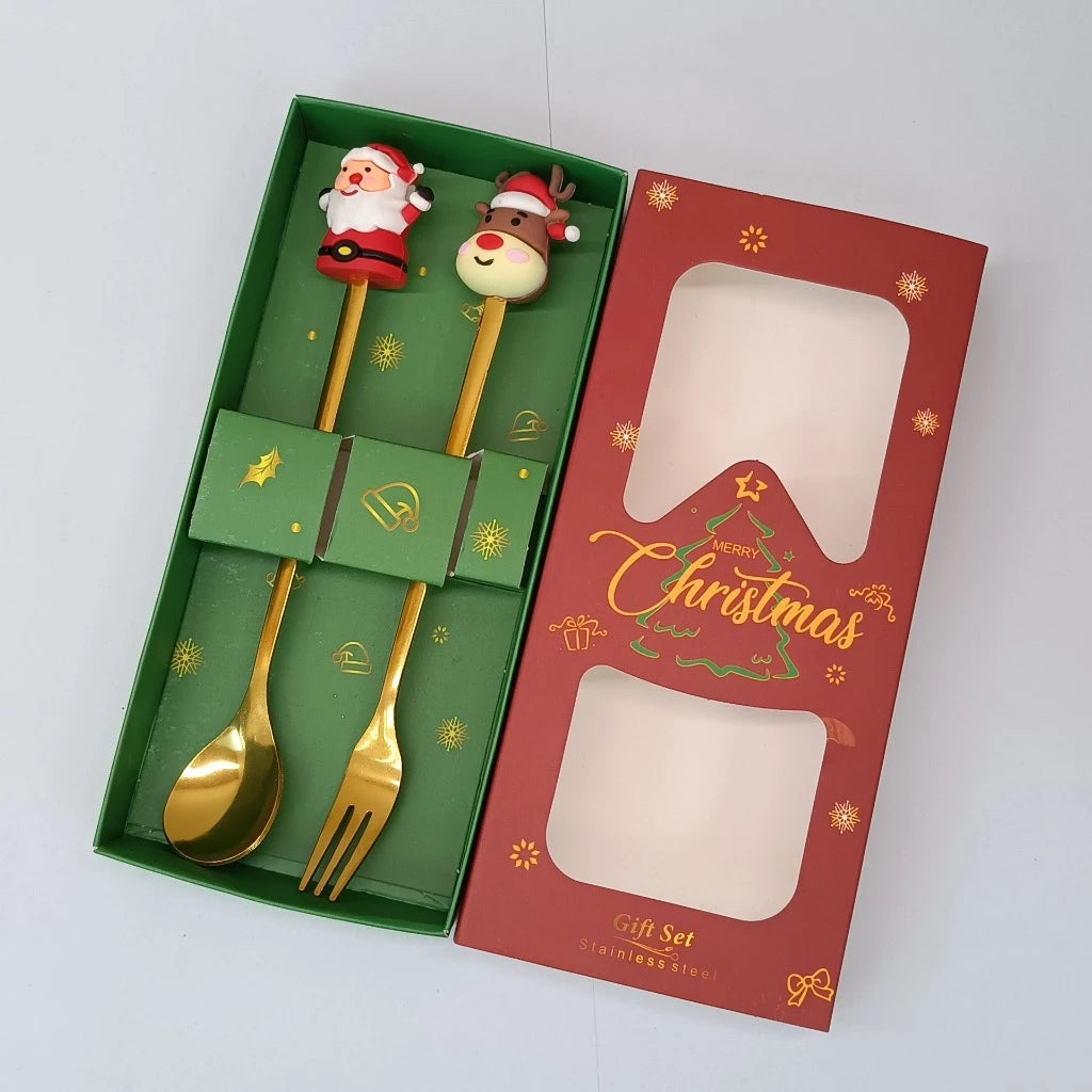 Stainless Steel Christmas Spoon & Fork Gift Set