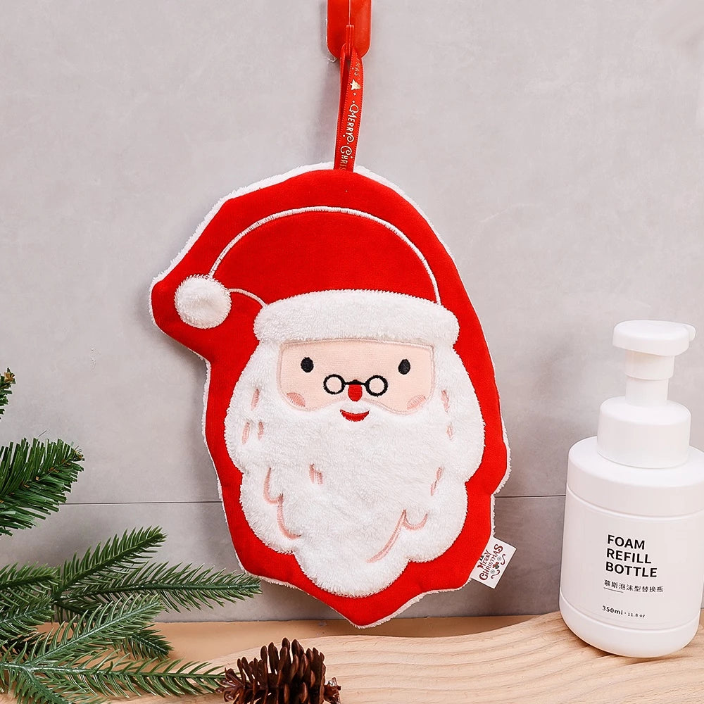 Cute Christmas Coral Velvet Hand Towel Quick Dry Kitchen & Bathroom Towel