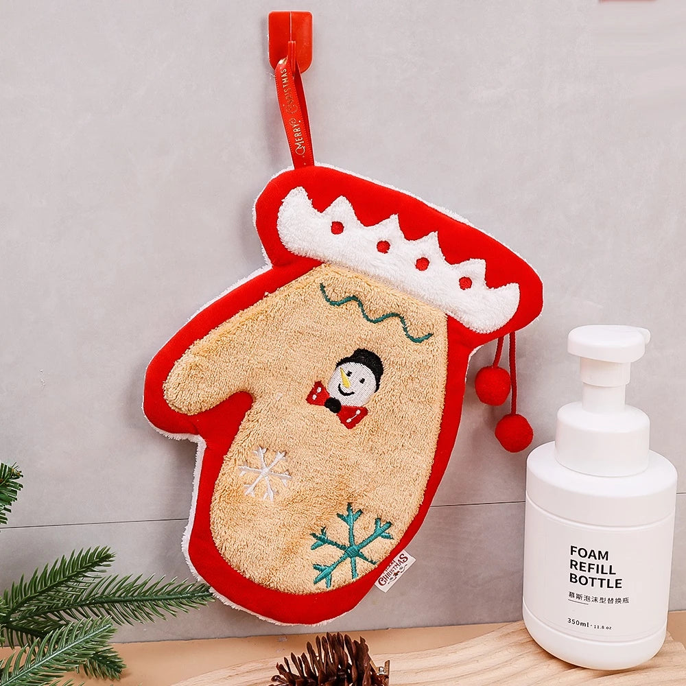 Cute Christmas Coral Velvet Hand Towel Quick Dry Kitchen & Bathroom Towel