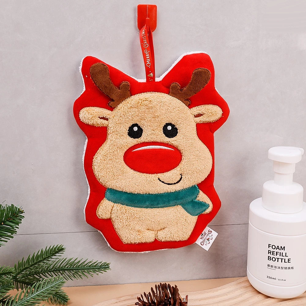 Cute Christmas Coral Velvet Hand Towel Quick Dry Kitchen & Bathroom Towel