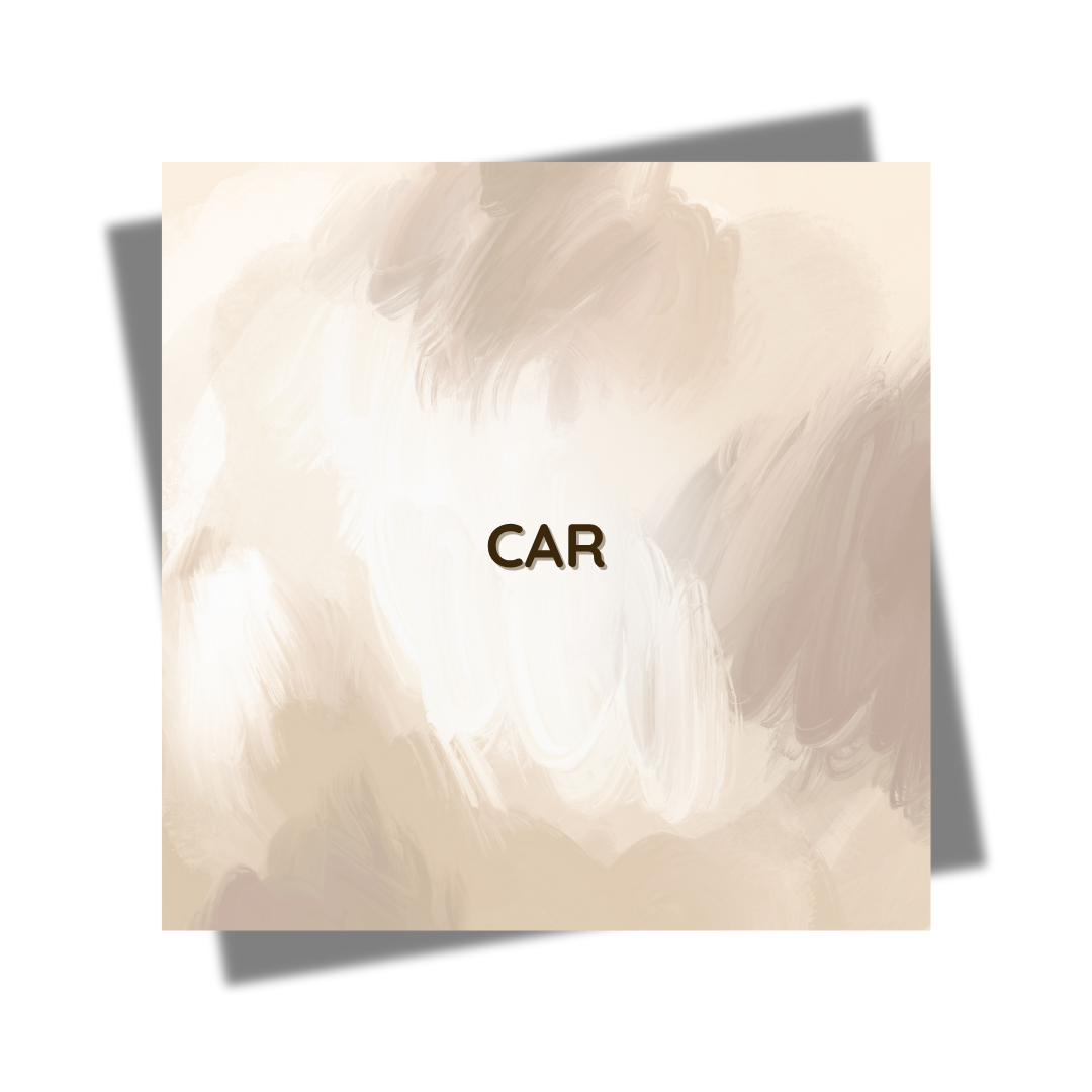 Neutral abstract background with “Car” text overlay, representing curated automotive accessories, organizers, and comfort items – Home Life Manila