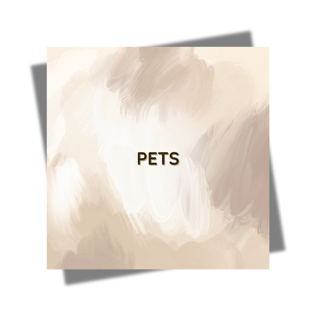 Neutral abstract background with “Pets” text overlay, representing curated pet care items, accessories, and home-friendly pet products – Home Life Manila