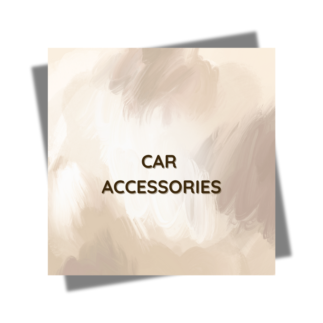 Soft beige abstract background with “Car Accessories” text overlay, representing modern car organizers, mounts, and travel add-ons – Home Life Manila
