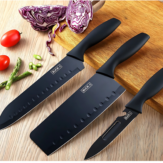 Black Japanese Santoku 5-Piece High-Quality Stainless Steel Knife Set