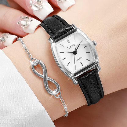 Women’s Tonneau Dial Watch Stylish Leather Strap Quartz Timepiece