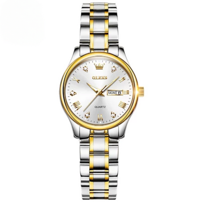 Elegant Women’s Gold & Silver Stainless Steel Waterproof Quartz