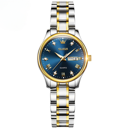 Elegant Women’s Gold & Silver Stainless Steel Waterproof Quartz