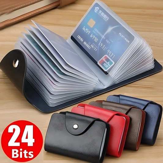 PU Leather Card Holder Wallet 24-Slot Business & ID Organizer