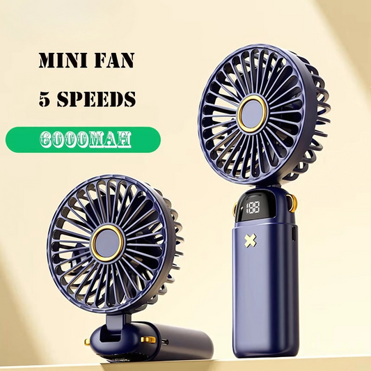Mini Portable USB Fan 6000mAh Rechargeable Handheld & Desktop