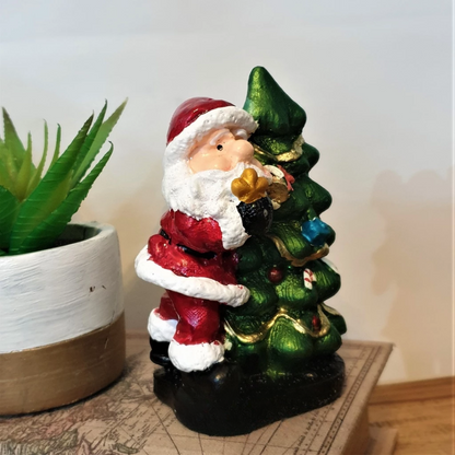 Christmas Decor Santa Claus Hugging Christmas Tree Figurine