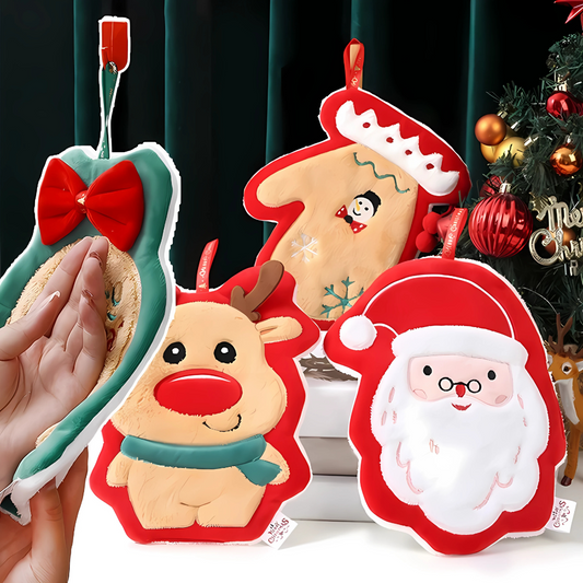 Cute Christmas Coral Velvet Hand Towel Quick Dry Kitchen & Bathroom Towel