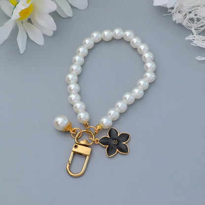 Elegant Flower Heart Bracelet Keychain Faux Pearl Chain Handbag Pendant Gift