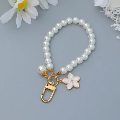Elegant Flower Heart Bracelet Keychain Faux Pearl Chain Handbag Pendant Gift