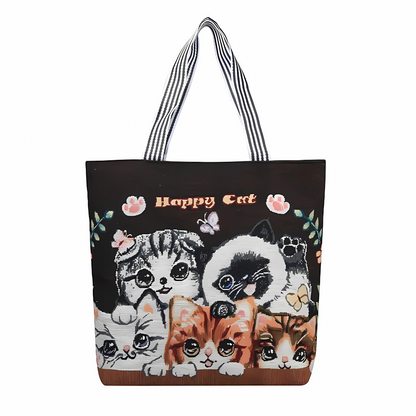Charming Printed Canvas Tote Bag with Zipper Closure