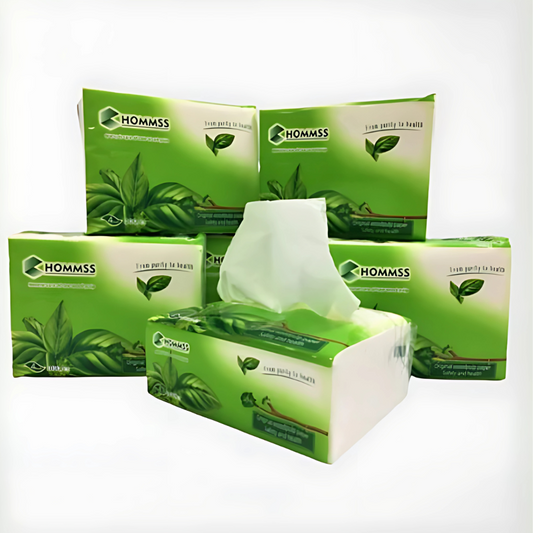 Hommss Facial Tissue 8-Pack – 300 Sheets, 100% Pure Wood Pulp