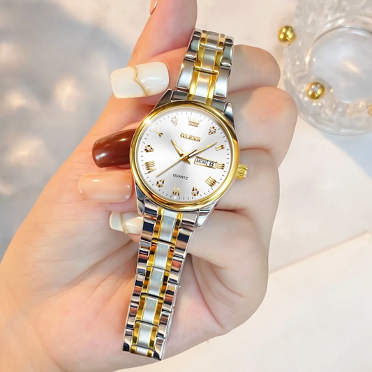 Elegant Women’s Gold & Silver Stainless Steel Waterproof Quartz