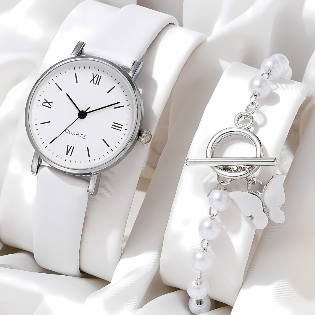 2-Piece Women’s Watch & Bracelet Set Roman Dial