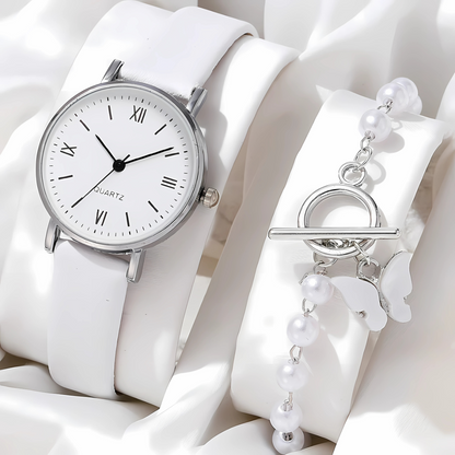 2-Piece Women’s Watch & Bracelet Set Roman Dial