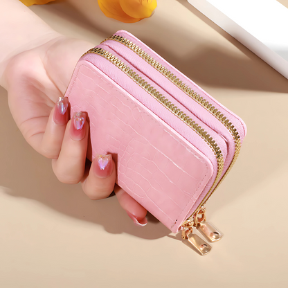 Elegant Women’s Multi-Card Wallet Double Zipper PU Leather Clutch Purse