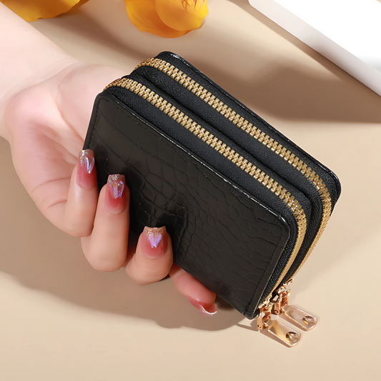 Elegant Women’s Multi-Card Wallet Double Zipper PU Leather Clutch Purse