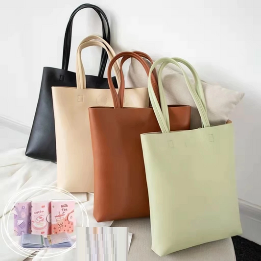 Korean Tall PU Leather Tote Bag for Women