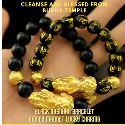 Feng Shui Black Obsidian Pi Yao Wealth Bracelet