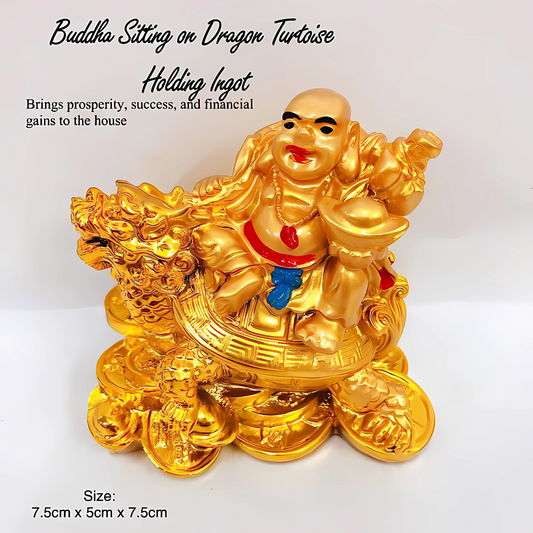 Feng Shui Laughing Buddha with Dragon Turtle & Coins – Wealth, Luck & Protection Figurine