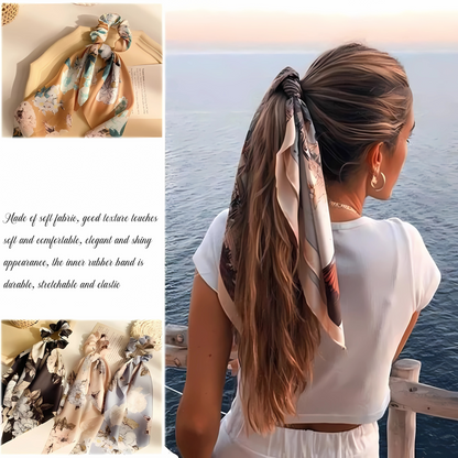 Ribbon Scrunchies for Hair Chiffon Floral Scarf Boho Ponytail Holder