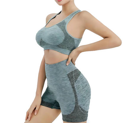 Women’s High Waist Sports Set Gym Shorts & Sports Bra