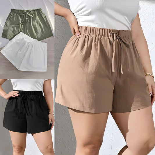 Melody Cotton Linen Casual Shorts for Women with Front Waist Pockets