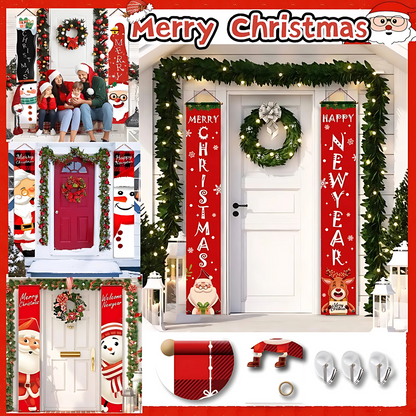 2025 Merry Christmas Porch Sign – Outdoor Decorative Door Banner