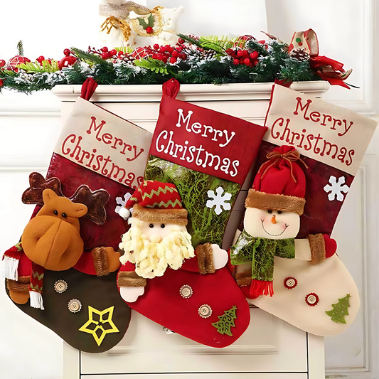 Christmas Stocking Sack Santa, Snowman & Elk Candy Gift Bag