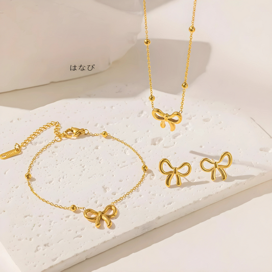 Bow Butterfly Gold Jewelry Set Elegant Fashion Accessories